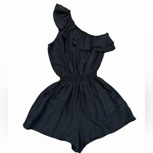 Alex Lane Black Ruffled One Should Silk Romper - Size Medium